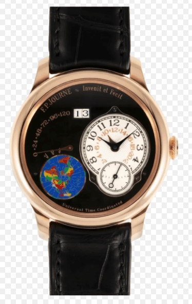 F.P. Journe Octa UTC in 18k rose gold with ruthenium black dial and 24-hour world-map disc at 9 o'clock — calibre 1300.3 automatic