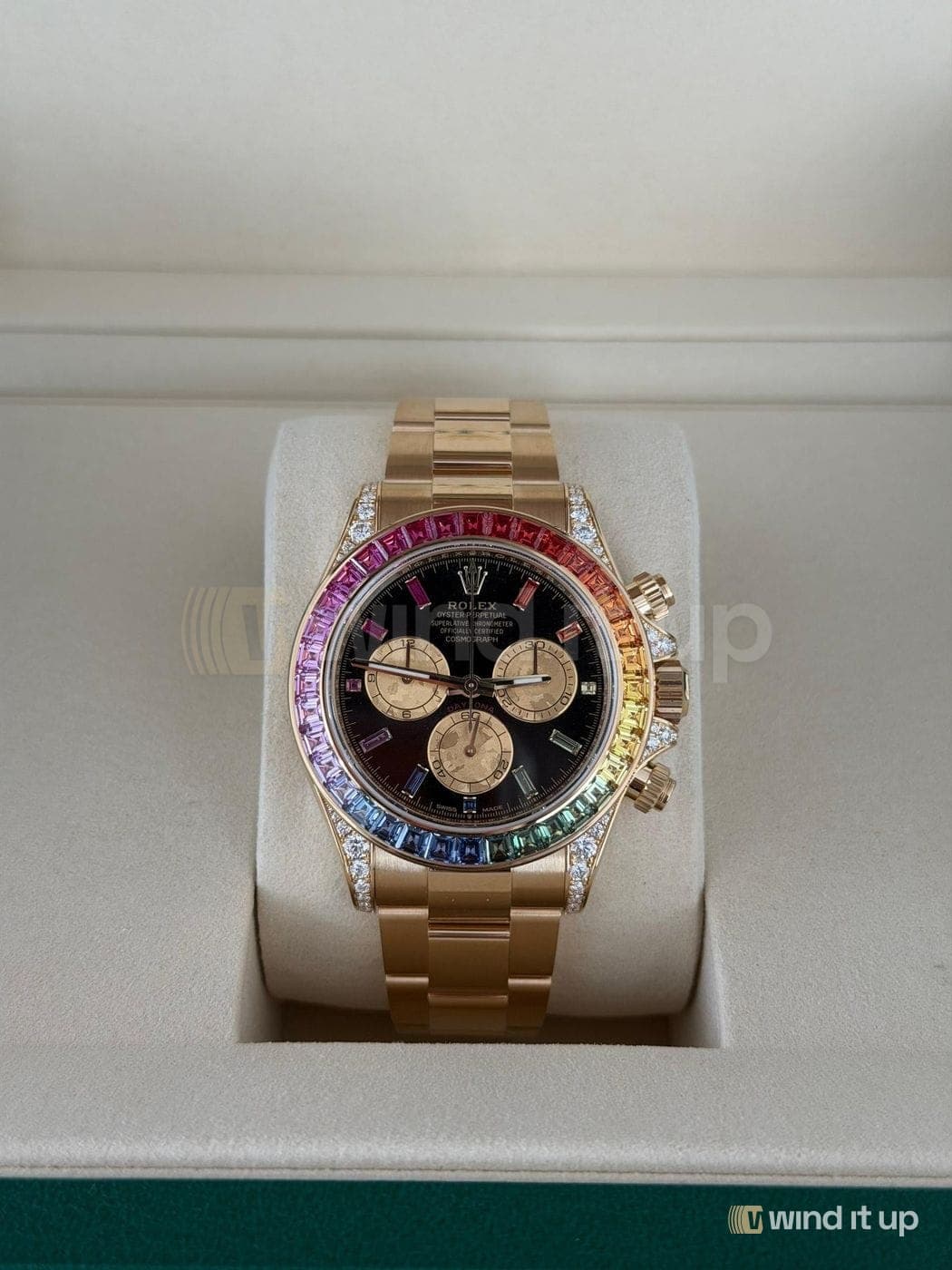 Rolex Cosmograph Daytona — Rainbow 126598RBOW — black lacquer dial, 18k yellow gold, 2026